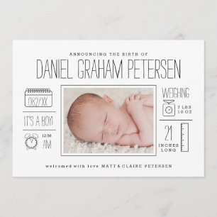 Infographic Birth Announcement for Baby Boy Ankündigung