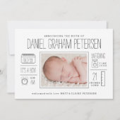 Infographic Birth Announcement for Baby Boy Ankündigung (Vorderseite)