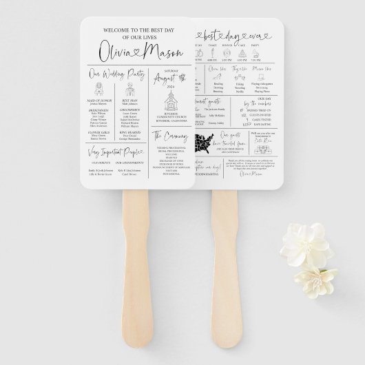 Infographic Wedding Program Hand Fan Fächer (Vorne und Hinten)