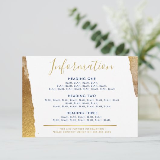 INFORMATION ENCLOSURE Moderner Luxus vergoldetes g Dankeskarte (Stehend Vorderseite)