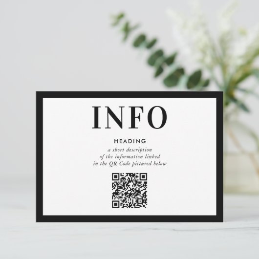 INFORMATION INSERT simple modern black QR Code Einladung (Stehend Vorderseite)