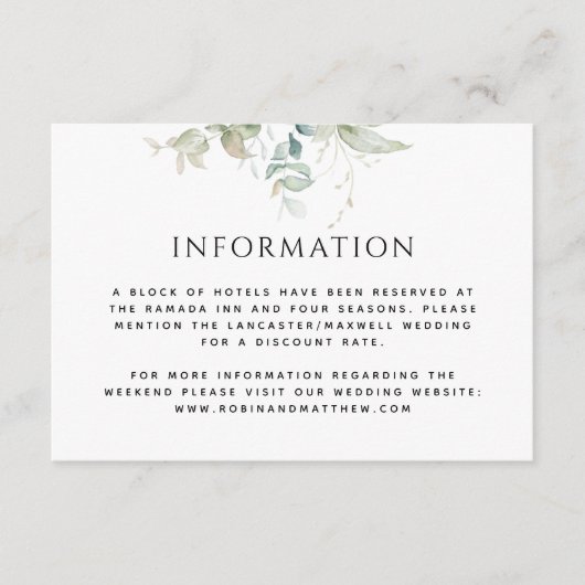 Informationen oder andere, elegante Hochzeiten im  Begleitkarte (Vorderseite)