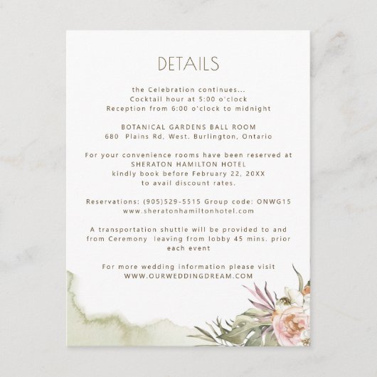 Informationen Palm Blätter Blumengrün Details Begleitkarte (Vorderseite)