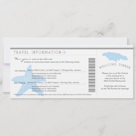Informationen über den Boarding auf Jamaika-Hochze Einladung (Vorderseite)