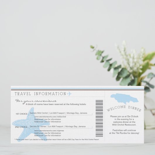 Informationen über den Boarding auf Jamaika-Hochze Einladung (Stehend Vorderseite)