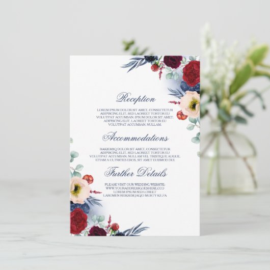 Informationen über Hochzeiten in Burgund Rot und N Begleitkarte (Stehend Vorderseite)