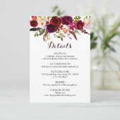 Informationen zu Boho Burgundy Marsala Floral Wedd Begleitkarte (Stehend Vorderseite)