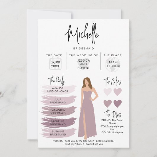 Informationen zu Bridesmaid Info-Card-Brautpartys Einladung (Vorderseite)