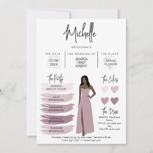 Informationen zu Bridesmaid Info-Card-Brautpartys Einladung (Vorderseite)