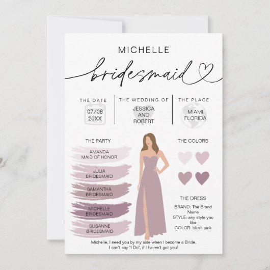 Informationen zu Bridesmaid Info-Card-Brautpartys Einladung (Vorderseite)