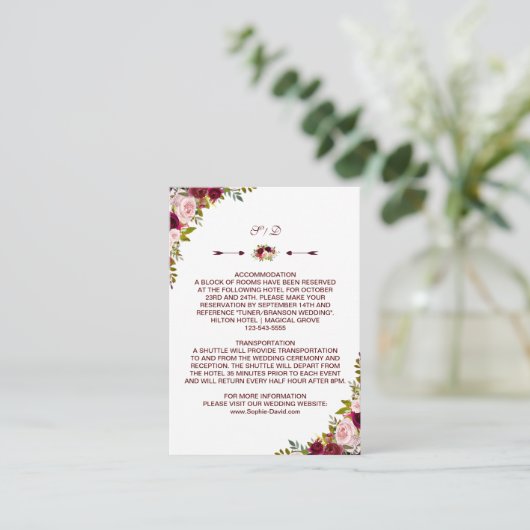 Informationen zu Burgundy Marsala Floral Wedding Begleitkarte (Stehend Vorderseite)