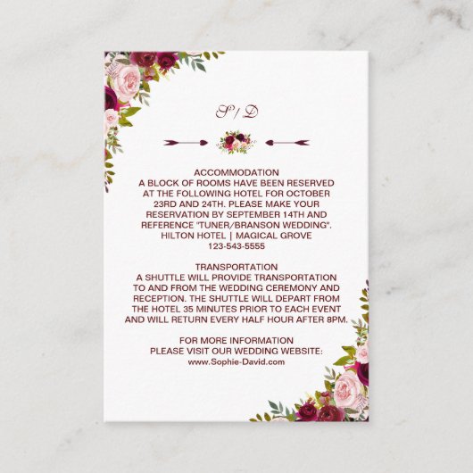 Informationen zu Burgundy Marsala Floral Wedding Begleitkarte (Vorderseite)