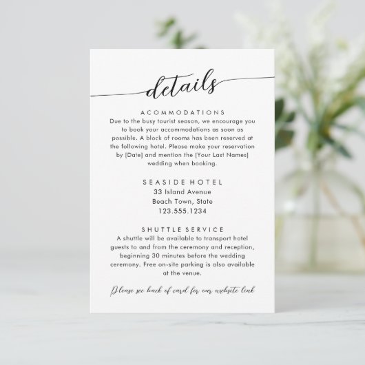 Informationen zu den minimalen modernen Hochzeitss Begleitkarte (Stehend Vorderseite)