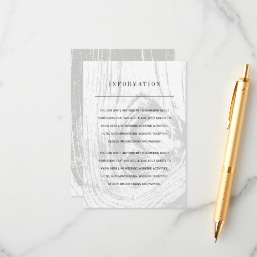 Informationen zu den Winterhochzeiten von weißem,  Begleitkarte (Vorderseite/Rückseite Beispiel)