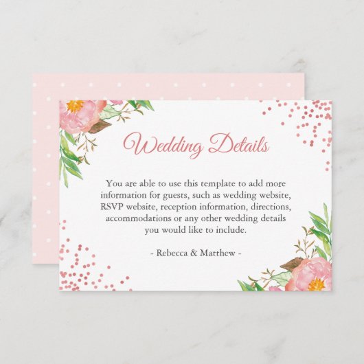 Informationen zu Hochzeiten im Wasser Rosa Begleitkarte (Vorne/Hinten)