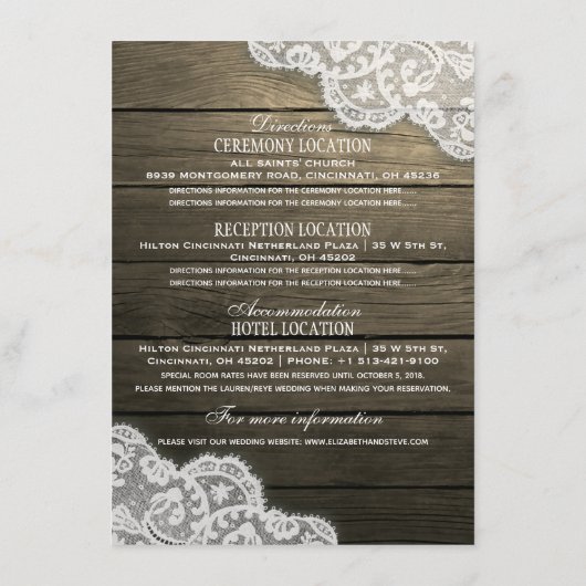 Informationen zu Hochzeiten in Horseshoe Heart Cou Begleitkarte (Rückseite)