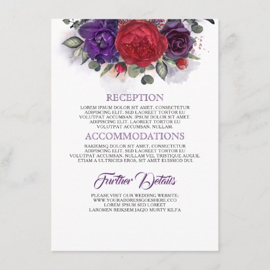 Informationen zu Hochzeiten in Pflaumen und Burgun Begleitkarte (Vorderseite)