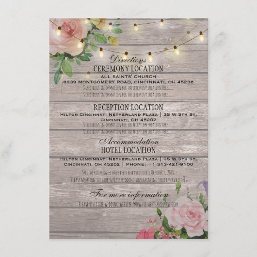 Informationen zu Hochzeiten in Rosa Wasserfarben Begleitkarte (Vorderseite)