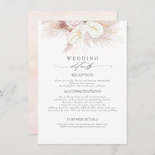 Informationen zu Hochzeiten von Anthurien und Pamp Begleitkarte (Vorne/Hinten)