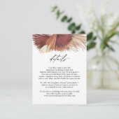 Informationen zu Hochzeiten von Boho Tropical Fan  Begleitkarte (Stehend Vorderseite)