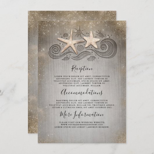 Informationen zu Hochzeiten von Gold Starfish Beac Begleitkarte (Vorne/Hinten)