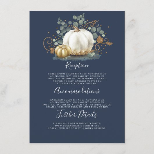 Informationen zu Hochzeiten von Gold und White Pum Begleitkarte (Vorderseite)