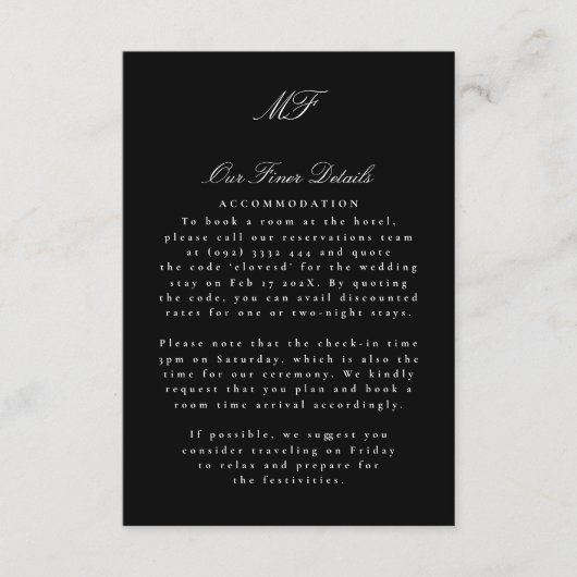 Informationen zu Monogram Classic Schwarz-weiß Wed Begleitkarte (Vorderseite)