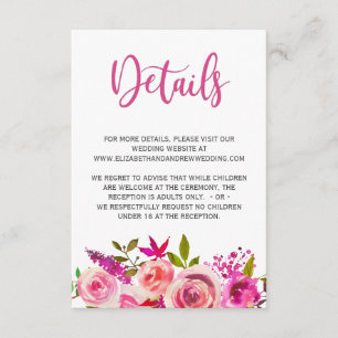 Informationen zu Rosa Botanischen Blumenhochzeiten Begleitkarte