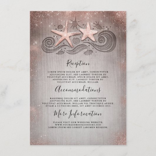 Informationen zu Rose Gold Beach Hochzeiten Begleitkarte (Vorderseite)