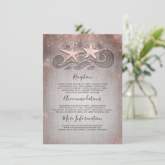 Informationen zu Rose Gold Beach Hochzeiten Begleitkarte (Stehend Vorderseite)
