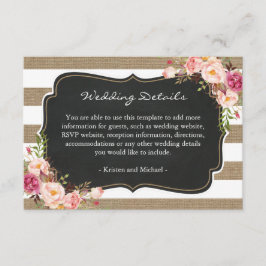 Informationen zu rustikalen Burlap Stripes Floral Begleitkarte