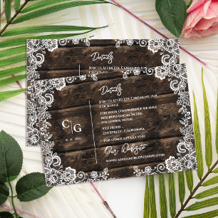 Informationen zu rustikalen Hochzeiten in Holz und Begleitkarte