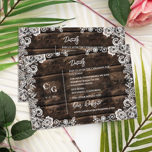 Informationen zu rustikalen Hochzeiten in Holz und Begleitkarte