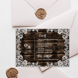 Informationen zu rustikalen Hochzeiten in Holz und Begleitkarte