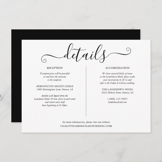 Informationen zu Schwarz-Weiß-Script-Hochzeiten Begleitkarte (Vorne/Hinten)