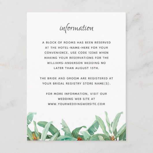 Informationen zu tropischen Foliage Floral Wedding Begleitkarte (Vorderseite)