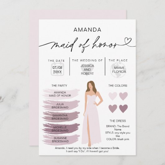 Informationen zum Brautparty der Trauzeugin-Info-K Einladung (Vorne/Hinten)