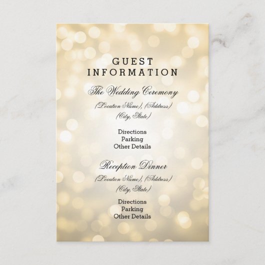 Informationen zum Hochzeitgast Gold Glitzer Lights Begleitkarte (Vorderseite)
