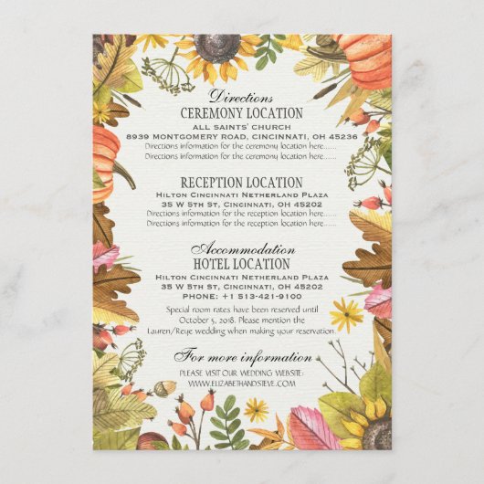 Informationen zum Hochzeitsfest im Herbst durch Pu Begleitkarte (Vorderseite)