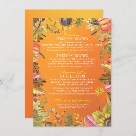 Informationen zum Hochzeitsfest im Herbst durch Pu Begleitkarte (Vorne/Hinten)