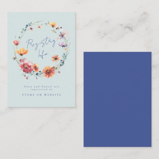 Informationen zur Blue Wildblume Wreath Wedding Re Begleitkarte (Vorne/Hinten)
