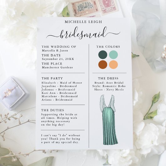 Informationen zur Bridesmaid Info Card Aquamarin, Einladung