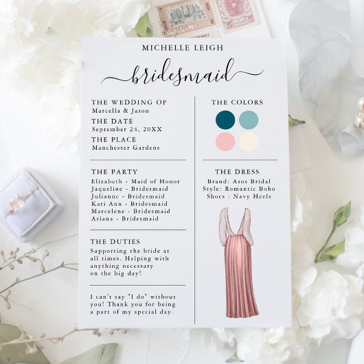 Informationen zur Bridesmaid Info Card Aquamarin, Einladung