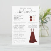 Informationen zur Bridesmaid Info Card Burgundy, P Einladung (Stehend Vorderseite)