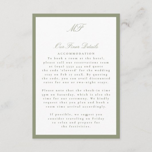 Informationen zur gerahmten formalen Tuxedo-Seite Begleitkarte (Vorderseite)