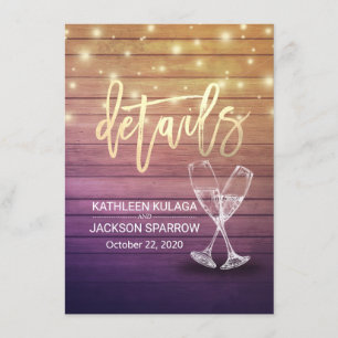 Informationen zur Hochzeit Champagne Glasses Wood Begleitkarte