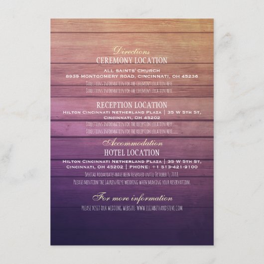 Informationen zur Hochzeit Champagne Glasses Wood Begleitkarte (Rückseite)