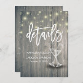 Informationen zur Hochzeit Champagne Glasses Wood Begleitkarte (Vorne/Hinten)