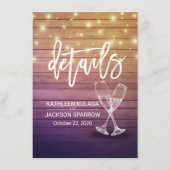 Informationen zur Hochzeit Champagne Glasses Wood Begleitkarte (Vorderseite)