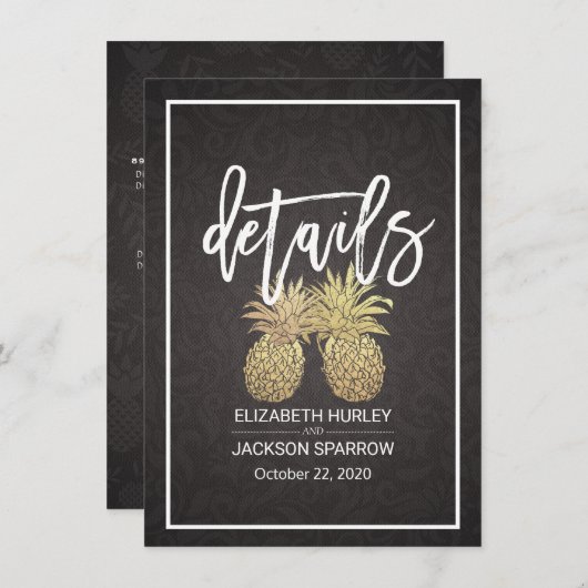 Informationen zur Hochzeit Gold Ananas Couple Begleitkarte (Vorne/Hinten)